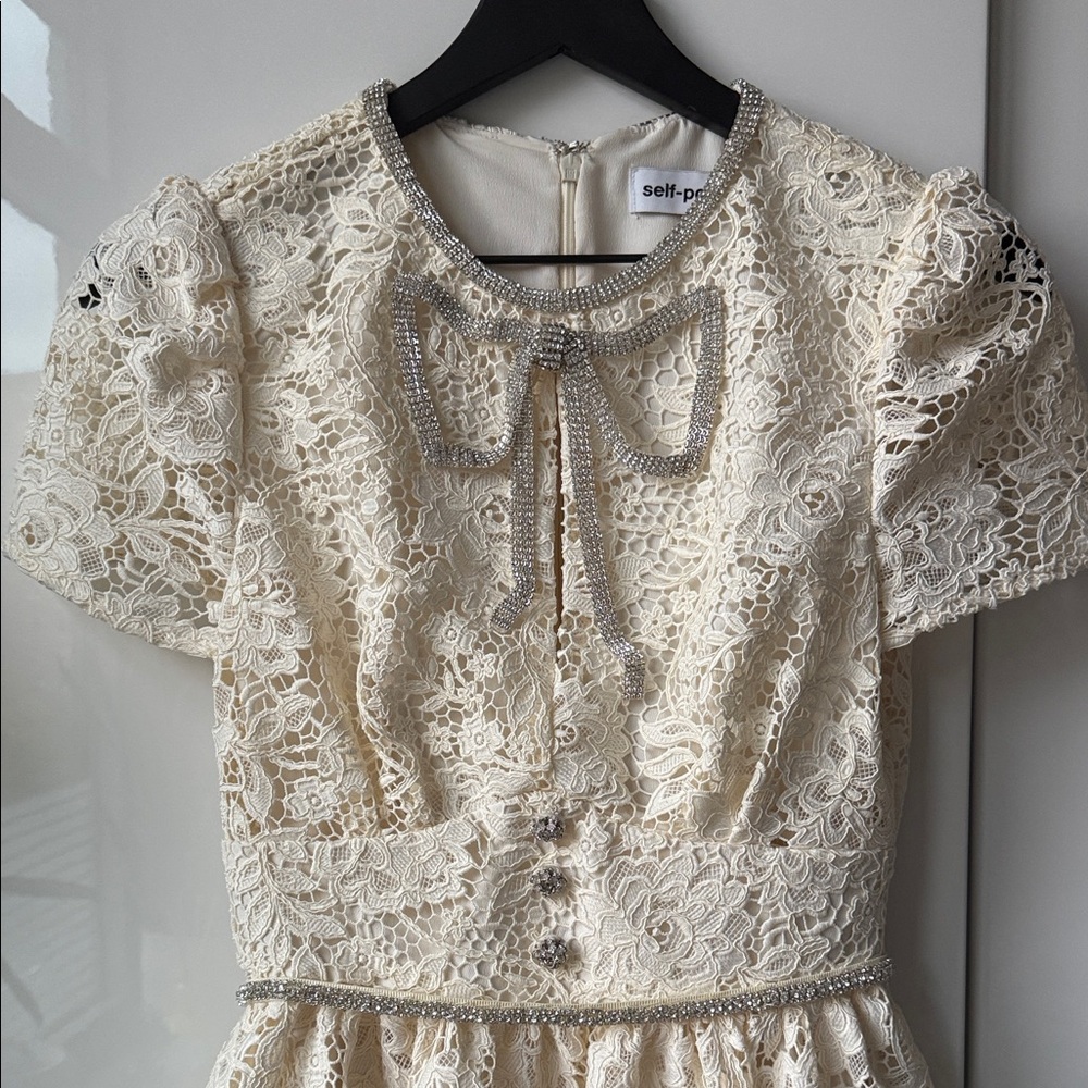 Self-Portrait Crystal Embellished Lace Bow Mini Dress - Picture 5 of 11
